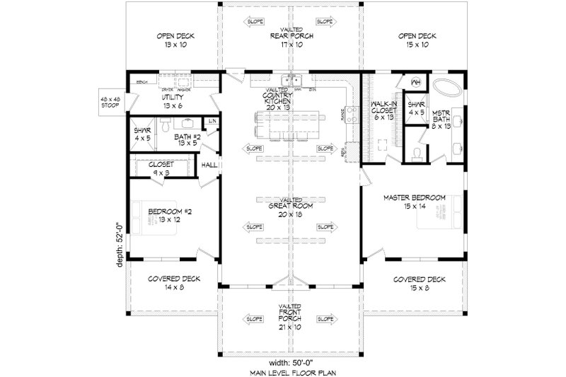 Architectural House Design - Floor Plan - Main Floor for Country House Plan #932-1108 - 2 bed, 2 bath