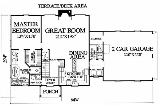 Floor Plan - Main Floor for Colonial House Plan #137-180 - 3 bed, 2.5 bath