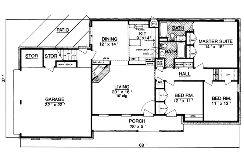 Home Plan - Floor Plan - Main Floor for Country House Plan #45-538 - 3 bed, 2 bath