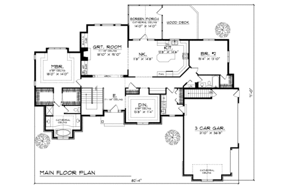 Floor Plan - Main Floor for Traditional House Plan #70-529 - 2 bed, 2 bath