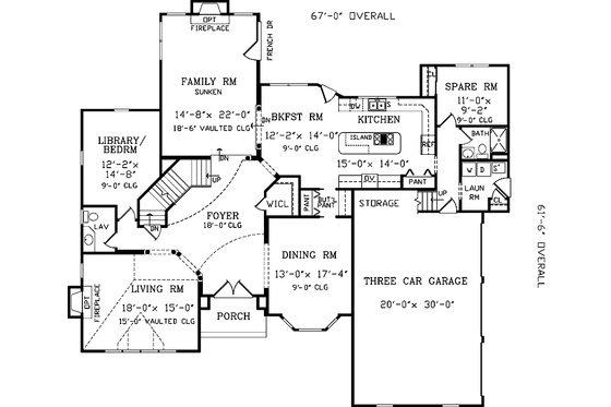 Floor Plan - Main Floor for European House Plan #456-111 - 4 bed, 4.5 bath