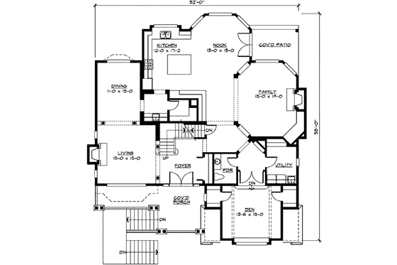 Floor Plan - Main Floor for Craftsman House Plan #132-163 - 4 bed, 2.5 bath