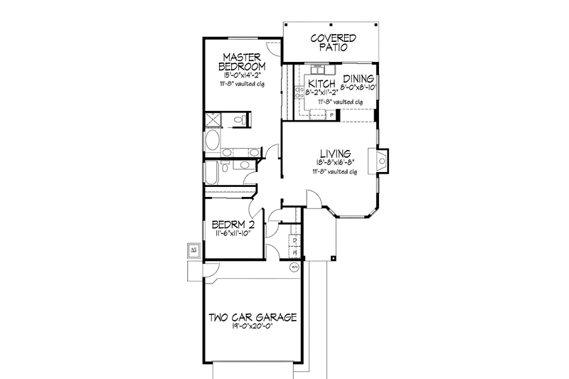 Home Plan - Floor Plan - Main Floor for Mediterranean House Plan #320-979 - 2 bed, 2 bath