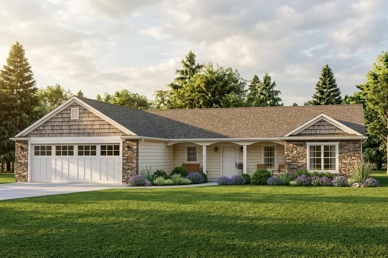 Exterior - Front Elevation 2 for Ranch House Plan #1064-80 - 3 bed, 2.5 bath