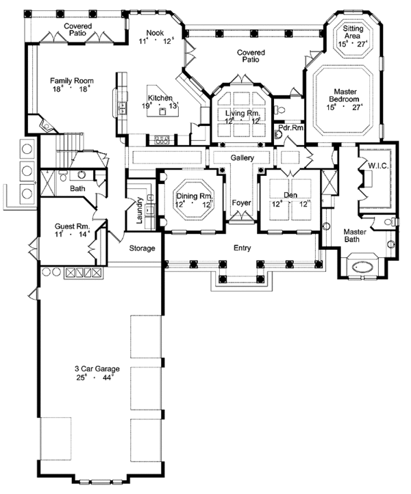 Architectural House Design - Mediterranean Floor Plan - Main Floor Plan #417-633