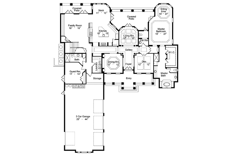 House Blueprint - Floor Plan - Main Floor for Mediterranean House Plan #417-633 - 5 bed, 4.5 bath