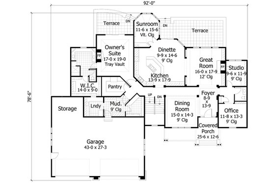 Floor Plan - Main Floor for Craftsman House Plan #51-556 - 4 bed, 3.5 bath