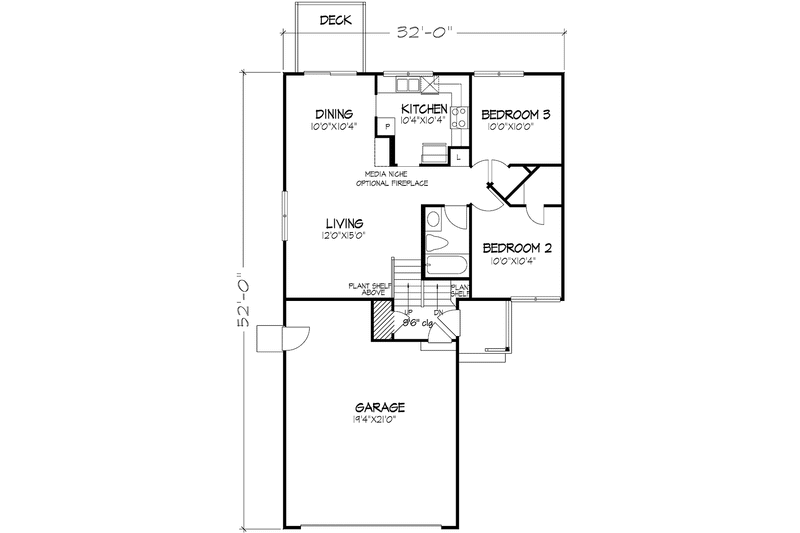 House Blueprint - Floor Plan - Main Floor for Traditional House Plan #320-1451 - 3 bed, 2 bath