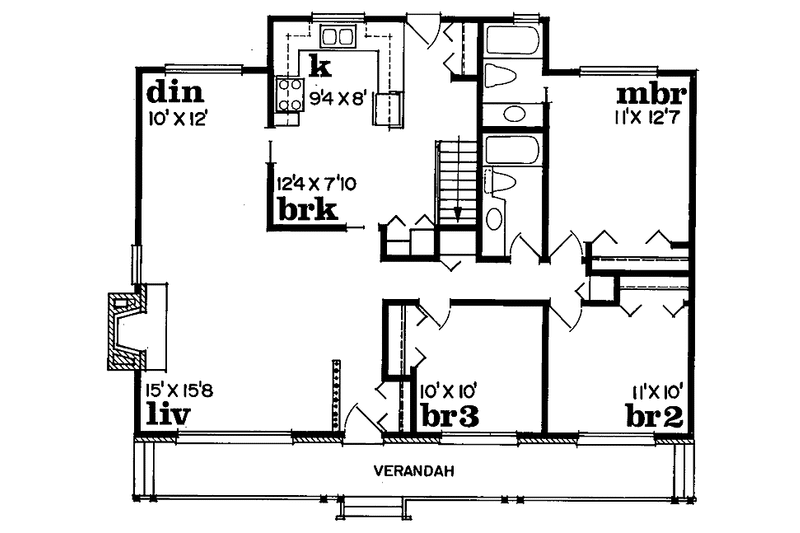 Architectural House Design - Floor Plan - Main Floor for Ranch House Plan #47-675 - 3 bed, 2 bath