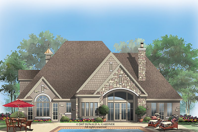 House Plan Design - Exterior - Rear Elevation 1 for European House Plan #929-915 - 4 bed, 3.5 bath
