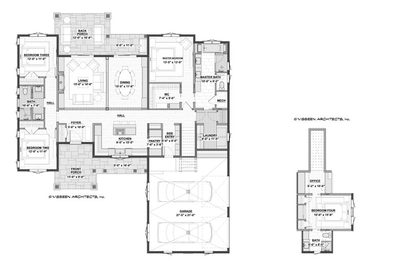 Architectural House Design - Floor Plan - Main Floor for Farmhouse House Plan #928-355 - 4 bed, 3 bath