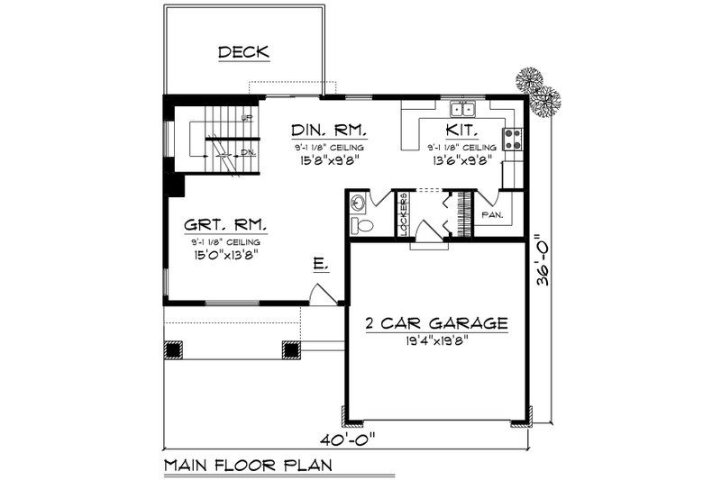 House Design - Floor Plan - Main Floor for Prairie House Plan #70-1505 - 3 bed, 2.5 bath