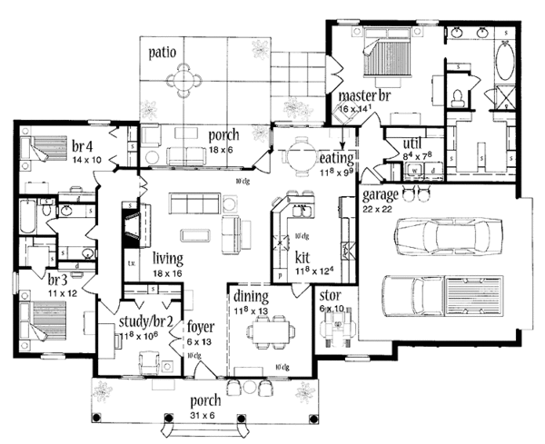 House Plan Design - European Floor Plan - Main Floor Plan #36-513