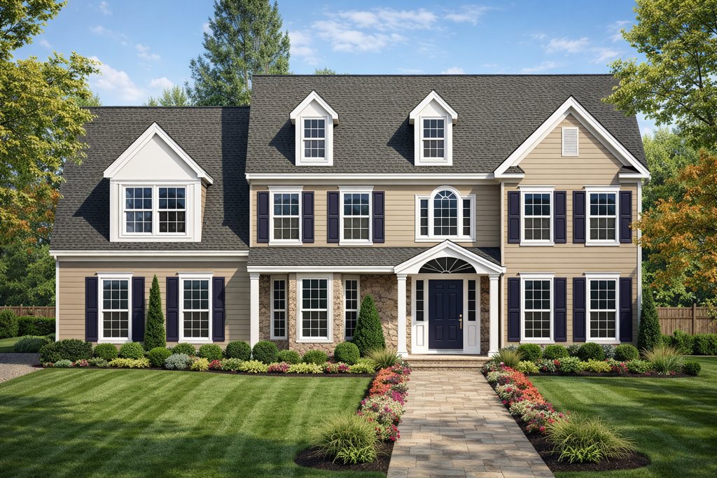 Exterior - Front Elevation 2 for Colonial House Plan #1053-10 - 4 bed, 2.5 bath
