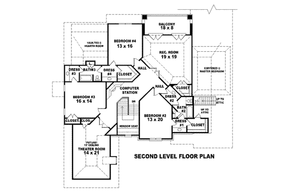 Floor Plan - Upper Floor for European House Plan #81-1331 - 4 bed, 4 bath