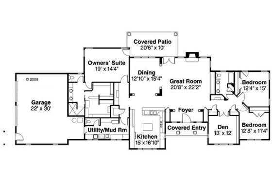 Floor Plan - Main Floor for Craftsman House Plan #124-754 - 3 bed, 3.5 bath