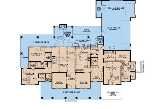 Floor Plan - Main Floor for Farmhouse House Plan #923-412 - 3 bed, 3.5 bath