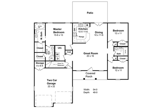 Floor Plan - Main Floor for Ranch House Plan #21-125 - 3 bed, 2 bath