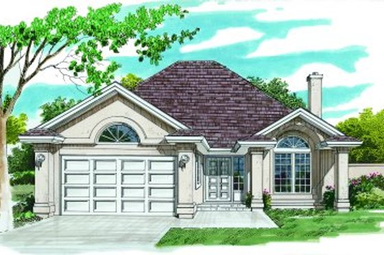 Exterior - Front Elevation for Mediterranean House Plan #47-552 - 3 bed, 2 bath