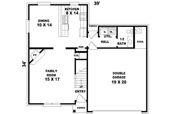 Floor Plan - Main Floor for European House Plan #81-655 - 3 bed, 2.5 bath