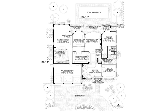 Floor Plan - Main Floor for Mediterranean House Plan #420-167 - 5 bed, 6.5 bath