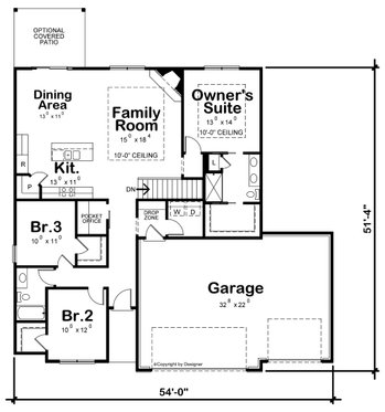 Floor Plan - Main Floor for Modern House Plan #20-2475 - 3 bed, 2 bath