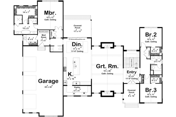 Floor Plan - Main Floor for Cottage House Plan #455-784 - 3 bed, 2.5 bath