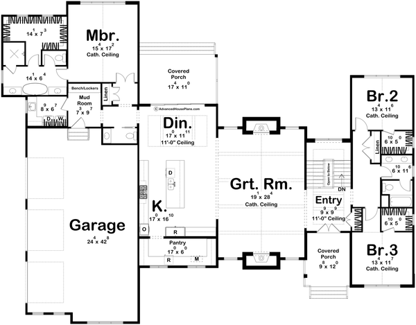 Architectural House Design - Floor Plan - Main Floor for Cottage House Plan #455-784 - 3 bed, 2.5 bath
