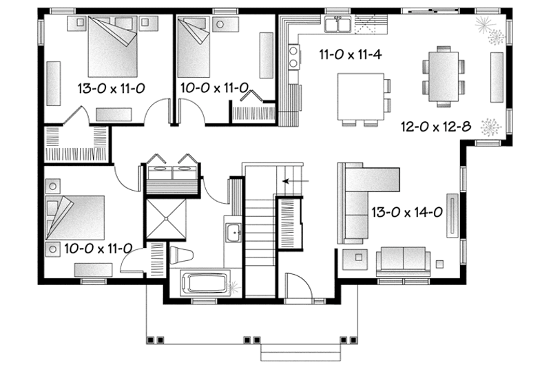 Home Plan - Floor Plan - Main Floor for Country House Plan #23-2569 - 3 bed, 1 bath