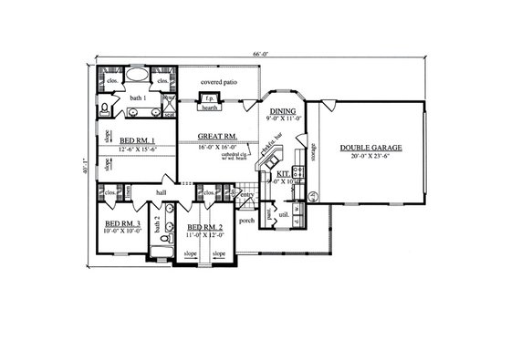 Floor Plan - Main Floor for Farmhouse House Plan #42-404 - 3 bed, 2 bath