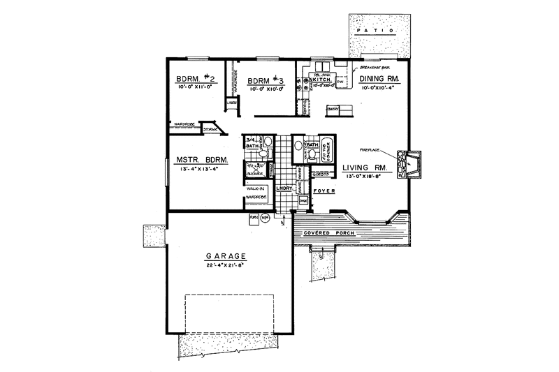 House Blueprint - Floor Plan - Main Floor for Country House Plan #303-462 - 3 bed, 2 bath
