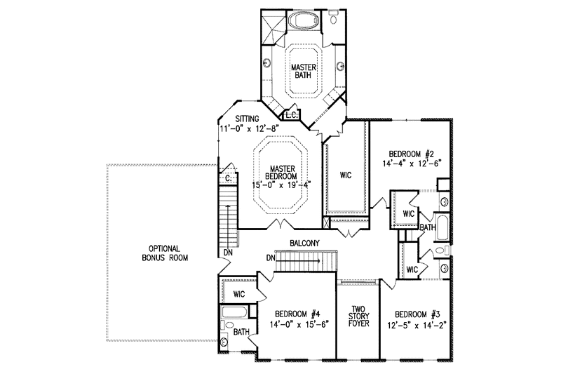 House Blueprint - Floor Plan - Upper Floor for Classical House Plan #54-228 - 4 bed, 3 bath