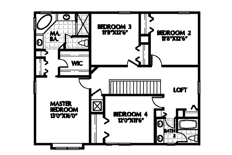 House Plan Design - Floor Plan - Upper Floor for Mediterranean House Plan #999-73 - 4 bed, 2.5 bath