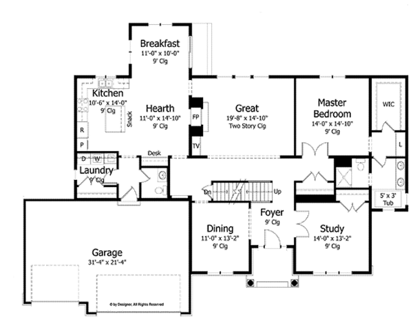 House Plan Design - Colonial Floor Plan - Main Floor Plan #51-1023
