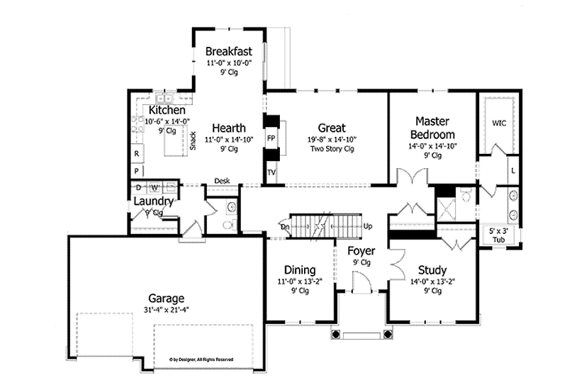 Home Plan - Floor Plan - Main Floor for Colonial House Plan #51-1023 - 4 bed, 3.5 bath
