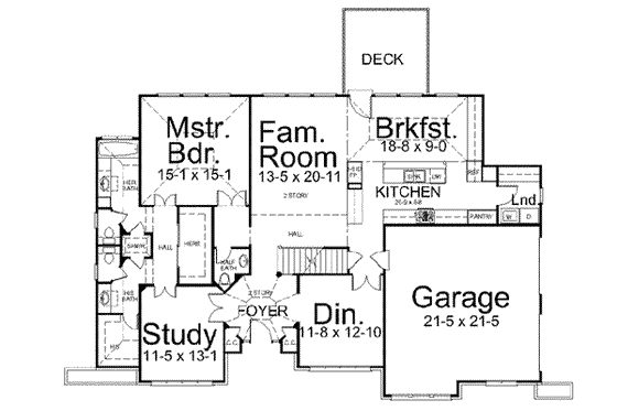 Floor Plan - Main Floor for Southern House Plan #119-222 - 4 bed, 3 bath