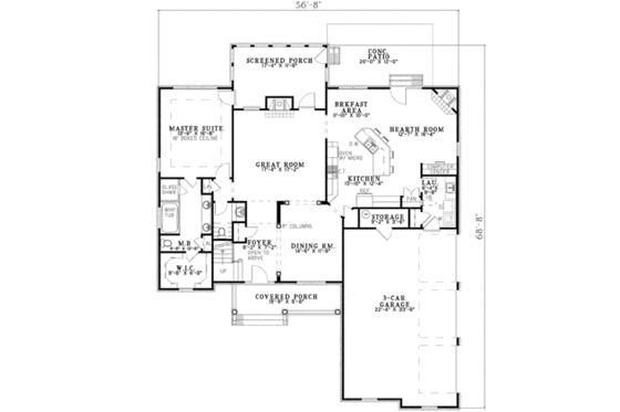 Floor Plan - Main Floor for Southern House Plan #17-2152 - 3 bed, 2.5 bath