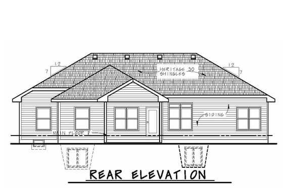 Exterior - Rear Elevation for Mediterranean House Plan #20-2174 - 3 bed, 2 bath