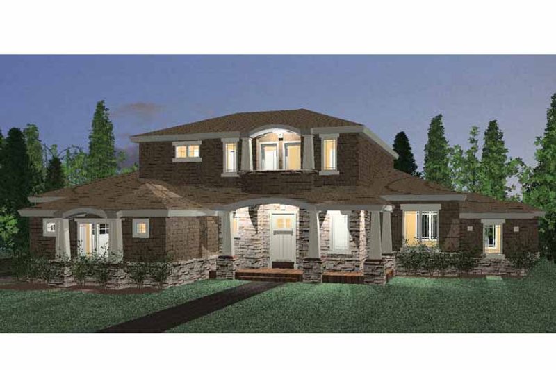 House Blueprint - Exterior - Front Elevation 3 for Prairie House Plan #937-1 - 4 bed, 2.5 bath