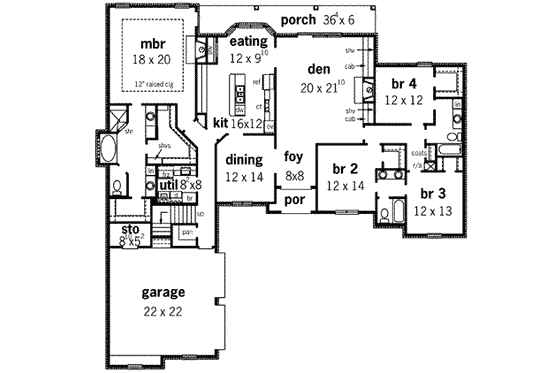 Floor Plan - Main Floor for European House Plan #16-301 - 4 bed, 3 bath