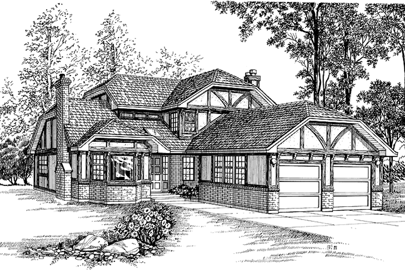 House Blueprint - Tudor Exterior - Front Elevation Plan #47-971