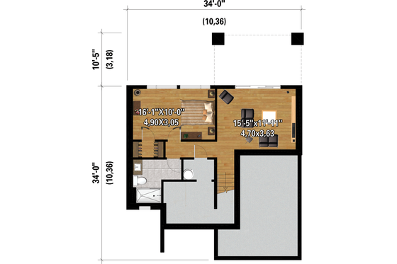 Floor Plan - Lower Floor for Cottage House Plan #25-4929 - 2 bed, 2.5 bath