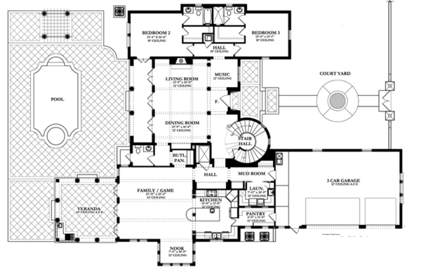 Mediterranean Floor Plan - Main Floor Plan #1058-14