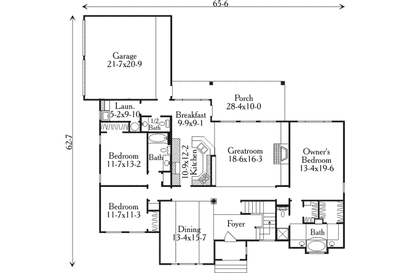 Dream House Plan - Floor Plan - Main Floor for European House Plan #406-181 - 3 bed, 2 bath