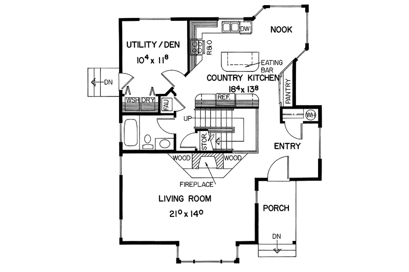 Home Plan - Floor Plan - Main Floor for Contemporary House Plan #60-699 - 3 bed, 2 bath