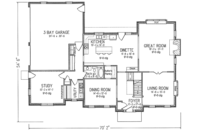 Dream House Plan - Floor Plan - Main Floor for Country House Plan #994-22 - 4 bed, 3 bath