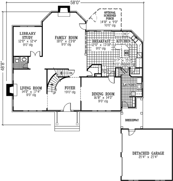 Architectural House Design - Colonial Floor Plan - Main Floor Plan #953-54