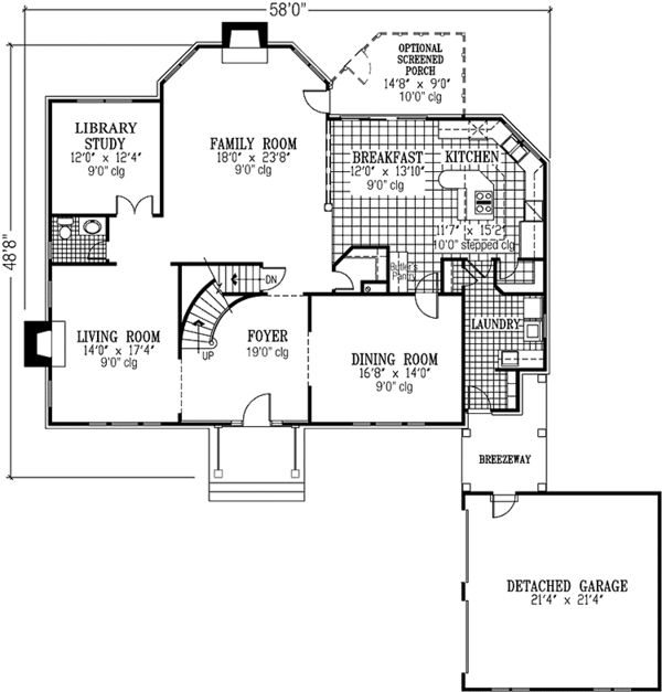 House Plan Design - Colonial Floor Plan - Main Floor Plan #953-54