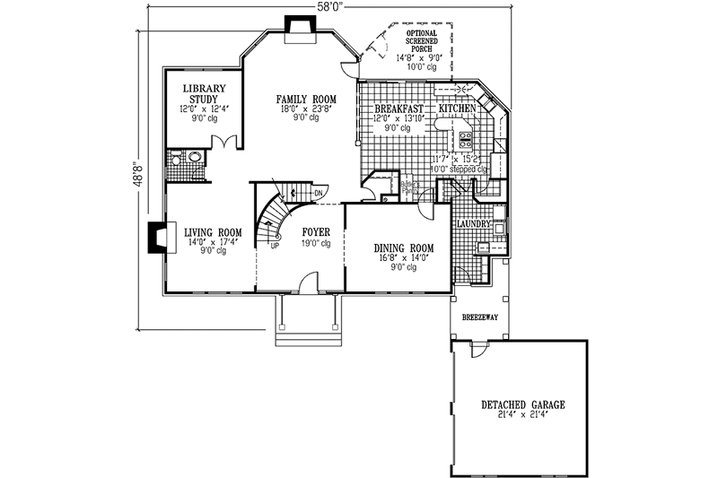 Home Plan - Floor Plan - Main Floor for Colonial House Plan #953-54 - 4 bed, 2.5 bath
