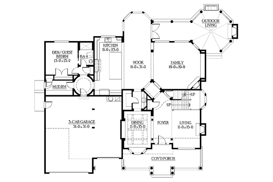 Floor Plan - Main Floor for Craftsman House Plan #132-502 - 5 bed, 4 bath